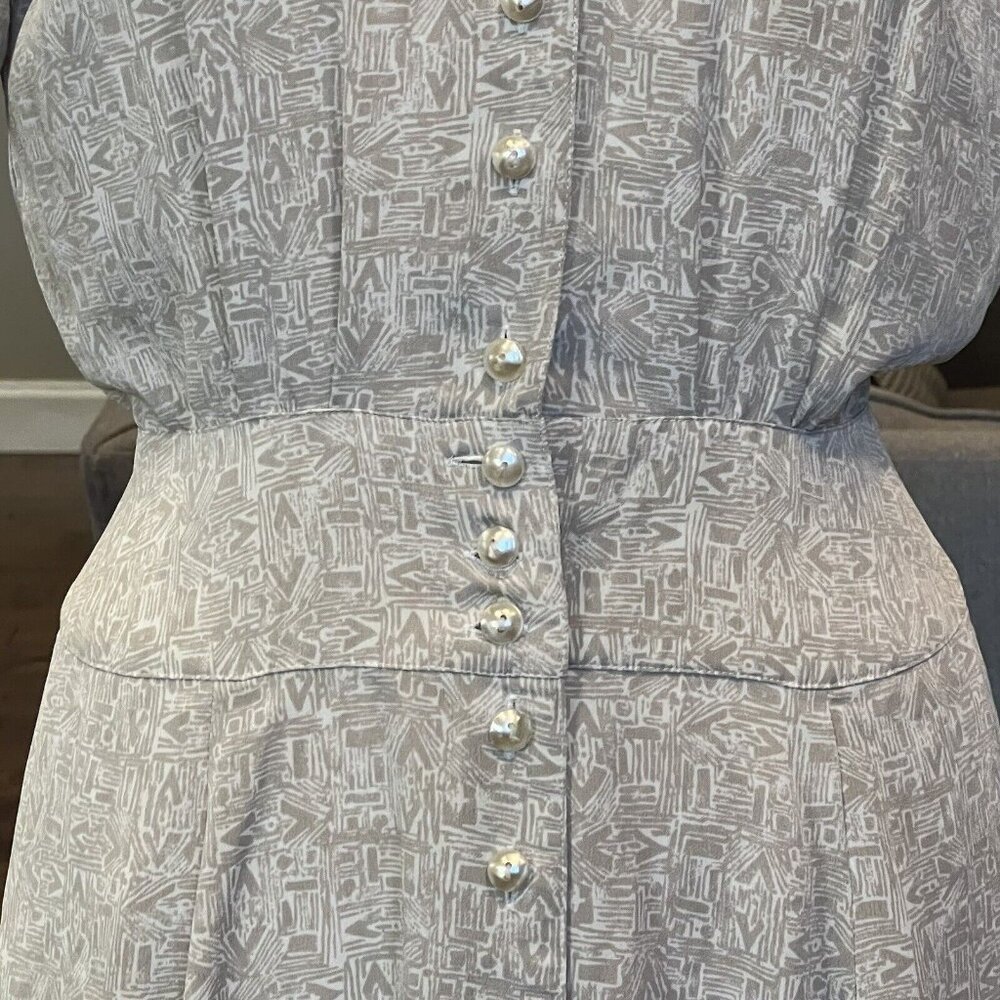 Liz Claiborne Dress 8 Petite VTG 90's Shoulder Pads Button Front Wide Waistband - Picture 5 of 16